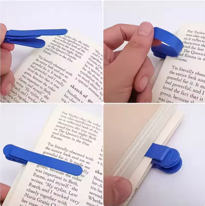 PagePop Automatic Bookmark clipped into a book, close-up